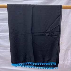 Sarong/Coverup/Canga - Black w/Blue poms